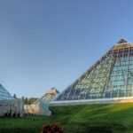 The glass pyramids of the Muttart Conservatory in Edmonton's river valley